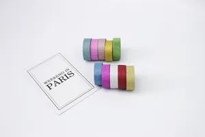 Colorful glitter washi tape set for DIY journaling and album decoration crafting supplies.