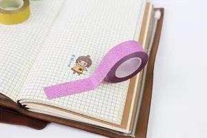 Glitter washi tape for journaling and DIY crafts. Pink decorative adhesive masking paper tape.
