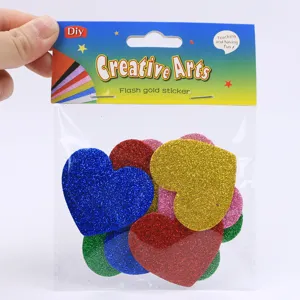 EVA Glitzer Schaumstoff Herz Aufkleber mit Kleberueckseite, bunte Bastelmaterialien fuer Dekoration.