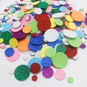 Colorful glitter foam dot stickers, DIY craft self-adhesive round stickers for kids art.