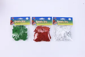 DIY EVA glitter Christmas stickers set, green red silver foam crafts for holiday decor.