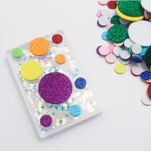 Colorful glitter foam round stickers self-adhesive DIY craft materials for kids handmade decor.