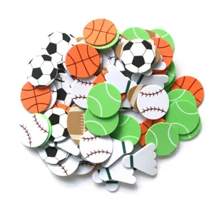 Nahansicht bunter EVA-Schaumstoff Sportbälle Aufkleber, mit Fußball und Basketball.
