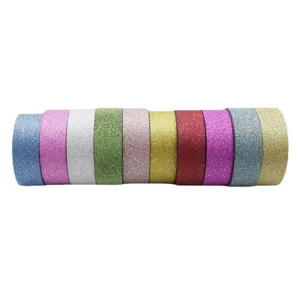 Colorful glitter washi tape set, decorative adhesive tape for DIY scrapbooking and planners.