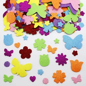 Autocollants en Mousse DIY pour Enfants Papillon Fleur Forme Mixte Paillettes EVA Autocollants d'Artisanat pour Décoration de Fête des Mères