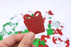 Christmas EVA glitter foam stickers set, red gift box and assorted holiday shapes decor.