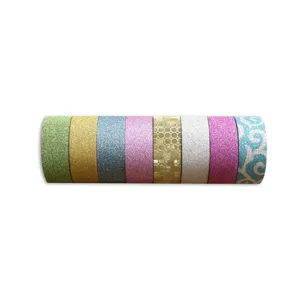 Colorful glitter washi tape set decorative masking tape rolls for DIY journaling crafts
