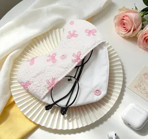 Handmade quilted heart glasses pouch cute pink bow storage sleeve soft fabric case for women.