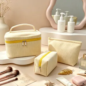 Ensemble de trousses de maquillage en velours côtelé, grand rangement de toilette pour voyage.
