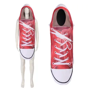Costume amusant de chaussure en toile rouge pour fête de cosplay d'Halloween, tenue à capuchon.