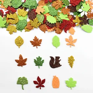 Colorful glitter EVA foam autumn leaf stickers for DIY craft and party decoration.