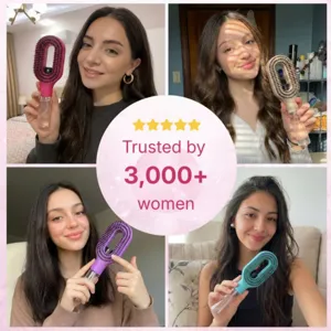 Spray hair brush with hollow oval design, bristle brush and press handle for easy water mist.