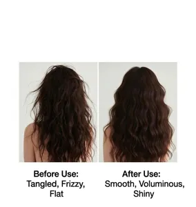 Detail view showing hair smoothness and frizz control effect using a professional styling hair comb.