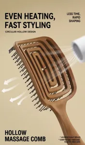Hollow hair massage comb for fast blow drying, ergonomic design for volume and styling.