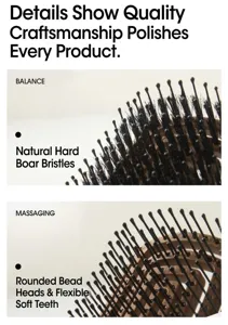 Detailed view of Korean hollow massage hair comb with natural boar bristles and soft teeth.