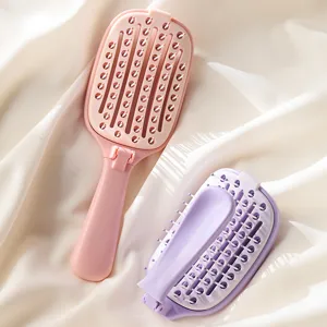 Portable Foldable Hair Comb Self Cleaning Scalp Massage Brush Hollow Design Travel Hair Styling Tool For Women