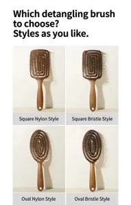 Hollow hair massage comb with cushion paddle design, available in square and oval bristle or nylon.