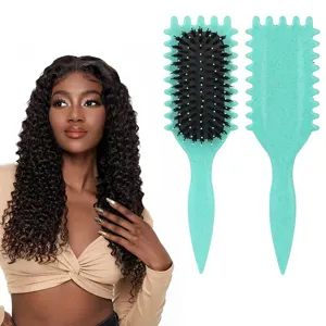 Professional curly hair styling brush with boar bristles and ergonomic design for volume.