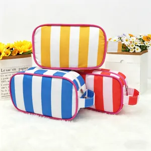 Waterproof Travel Cosmetic Bag Large Capacity Portable Toiletry Organizer Ins Style Striped Tasseled Makeup Storage Bag For Women