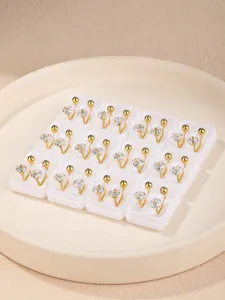 Stainless steel non-pierced screw-on earring converters with sparkly square cubic zirconia stones.