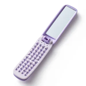 Portable Foldable Hair Brush With Built-in Mirror Self-cleaning Travel Mini Compact Comb ABS Hair Grooming Tool For Women