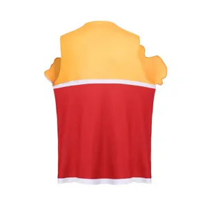 Costume de frites de fast-food drôle pour Halloween, tunique sans manches rouge et jaune.