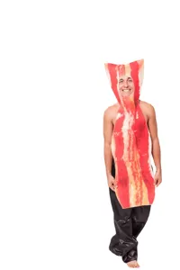 Drôle de costume de bacon pour fête d'Halloween, déguisement de nourriture pour cosplay.