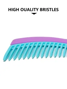 Close-up detail of plastic hairdressing comb teeth, dual color design for professional styling.