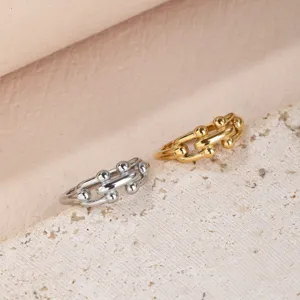 Retro Titanium Staal Kogeltjesketting Ring Voor Vrouwen Minimalistisch Goud Zilver Vergulde Schakelring Mode Sieraden Cadeau