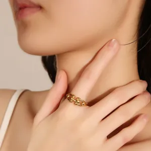 Vintage vergulde titanium staal kralen ketting ring, minimalistische Koreaanse stijl.