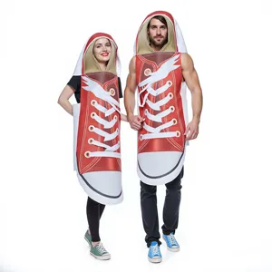 Halloween Couple Forme de Chaussure en Toile Costume Cosplay Drôle Parodie Tenue à Capuche Fête Vêtements de Performance
