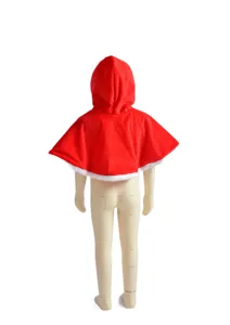 Kids red hooded Christmas cape, plush velvet holiday cloak costume for parties and performances.