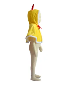 Kids yellow hooded cape detail, soft plush fabric with white faux fur trim for party wear.