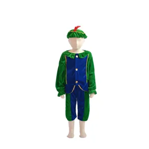 Disfraz de Cosplay para Niños y Niñas Top de Manga Larga de Terciopelo Verde Pantalones Con Sombrero Fiesta