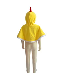 Kids yellow hooded chicken cape costume with red comb design for holiday party dress up and performance