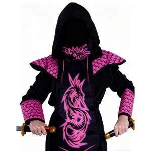 Kids Black Ninja Costume Set with Pink Dragon Graphic Hooded Outfit Stage Performance Dress