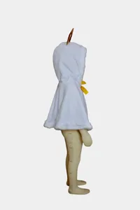 Children's white plush hooded cape with yellow bow and antler detail, side view display.