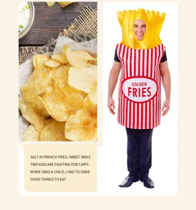 Funny french fries costume detail view, perfect for carnival, Halloween parties and stage cosplay.