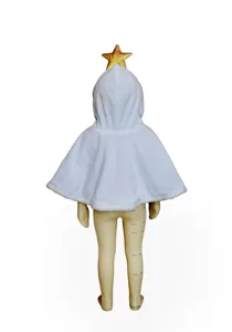 White Christmas tree cape with gold star hood for kids, perfect for holiday party outfits.