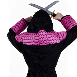 Children ninja costume black and pink role play party stage performance outfit with toy swords