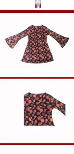 Retro 60s hippie long sleeve dress with colorful floral mandala and peace sign print.