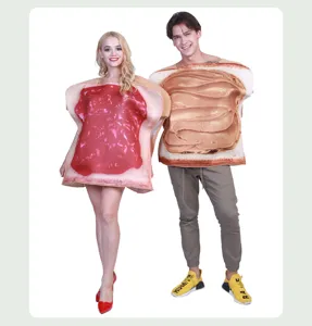 Drôle de costume de toast de couple pour fête de cosplay d'Halloween, tenues de pain.