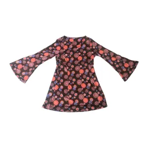 Costume Hippie Rétro Années 60 pour Femme Robe Imprimée Paisley Manches Longues Évasées Tenue de Fête Cosplay Halloween