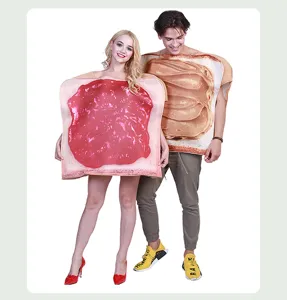 Déguisement de couple pain perdu Halloween, ensemble toast confiture cacahuète fête.