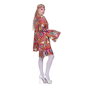 1960s retro hippie costume robe pour femmes adultes psychédélique coloré fête cosplay manches longues
