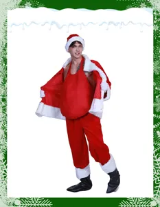 Costume de Pere Noel avec faux ventre et drole accessoire de scene en detail
