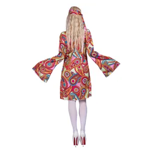 Robe de costume hippie rétro années 60 pour femmes avec manches évasées et bandeau assorti.
