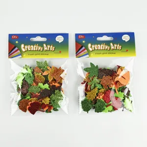 Autumn theme DIY EVA glitter foam stickers, Thanksgiving maple leaf crafts for kids decoration.