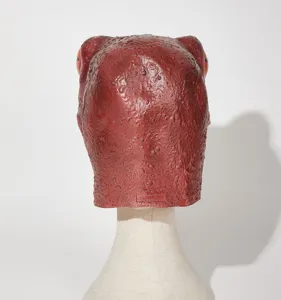 Red frog latex mask detail view, perfect for Halloween party, cosplay and funny pranks.