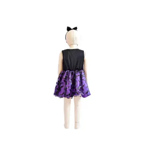Kinder Halloween Hexe Kostüm Kleinkind Fledermaus Kleid Ärmellos Lila Netz Party Outfit